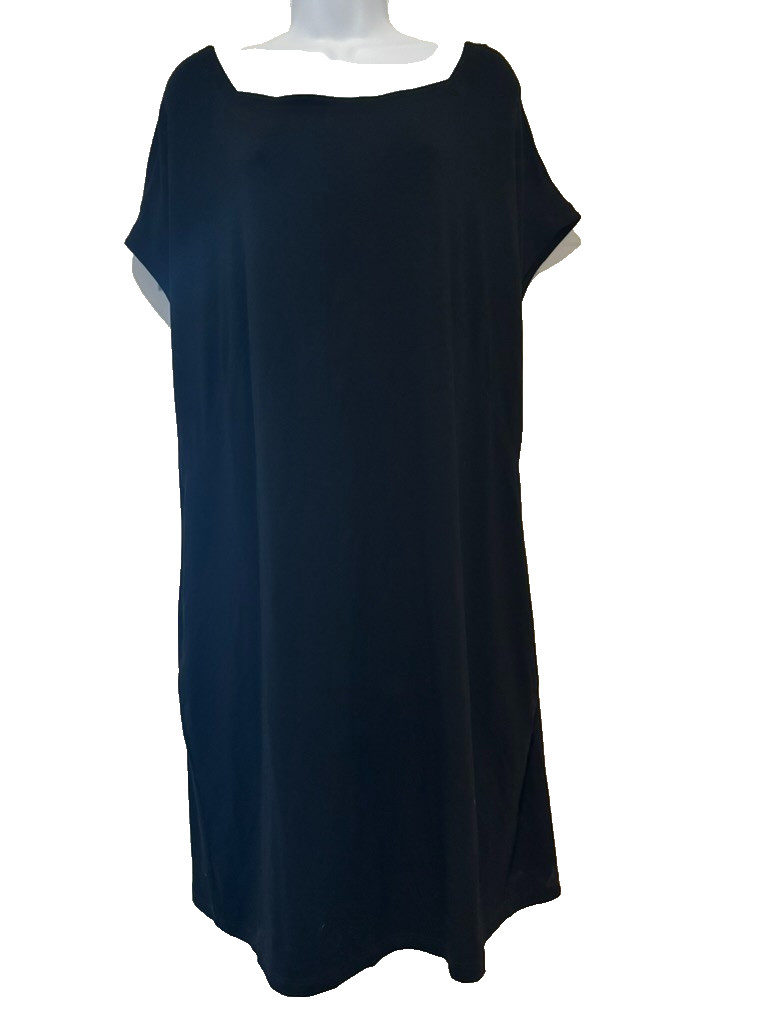 Eileen Fisher sz 1X black short sleeve stretchy shirt minimalist dress pocketsEE