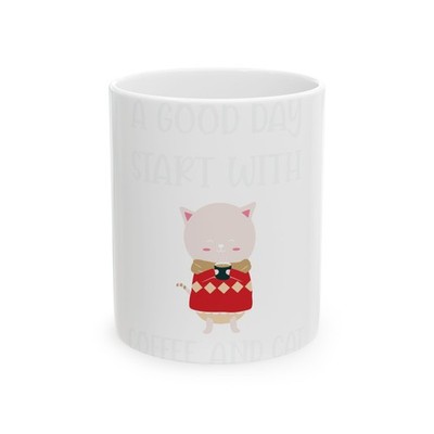 A Good Day Starts With Coffee and Cat: Cute Cartoon Cat Illustration, Cozy