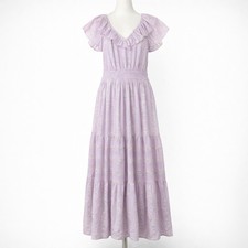 Lavender Daisy Floral Maxi Dress Tiered Ruffle V Neck Smocked L Cottagecore Twee