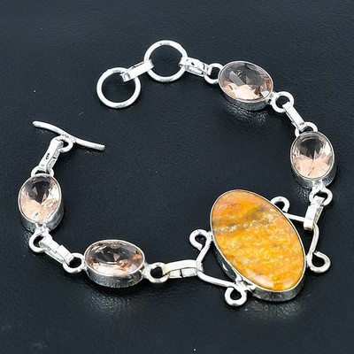 Classic Bumble Bee Jasper, Morganite 925 Sterling Silver Bracelet 7-8''