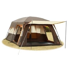  Extra Large Tent 6-10-12-14 Person(A),Family Cabin Tents,2 Rooms,3 Doors Brown