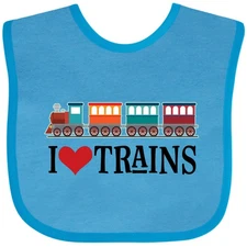 Inktastic I Love Trains Baby Bib Choo Childs Clothing Apparel Railfan Rail Buff