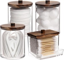 4 Pack Qtip Holder Bathroom Container 10/7oz Cotton Ball/Swabs Dispenser