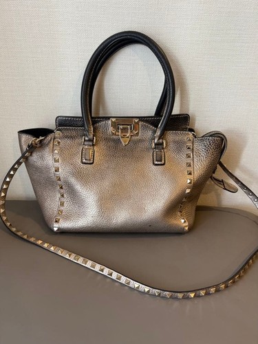 Valentino Metallic Silver Leather Studded 2-Way Handbag Shoulder Bag