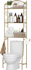 HOME BI 3-Tier Over the Toilet Storage Shelf, Bathroom Organizer with Hooks,Gold
