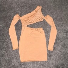 PrettyLittleThing Peachy Orange Mini Dress Long Sleeve w/ Bold Waist Cut Out - 6
