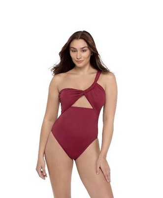 NWT Sofia Vergara Drape Keyhole One Shoulder  One Piece Swimsuit Red Wine Clr M