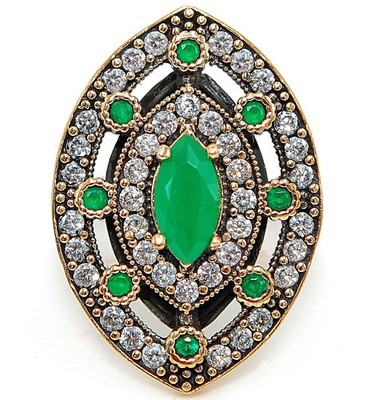 Ottoman Empire Style 4CT Treated Emerald 925 Sterling Silver Ring Sz 8 HB2-4