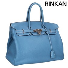 Borsa a mano Hermes Birkin 35 □I incisa SV Hardware Trillon Clemence blu jeans usata