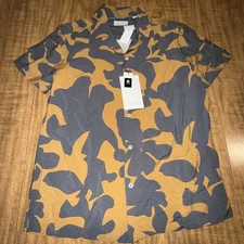 Ike Behar Button Up Shirt Short Sleeve Men Texture Medium Foliage Brown/Black