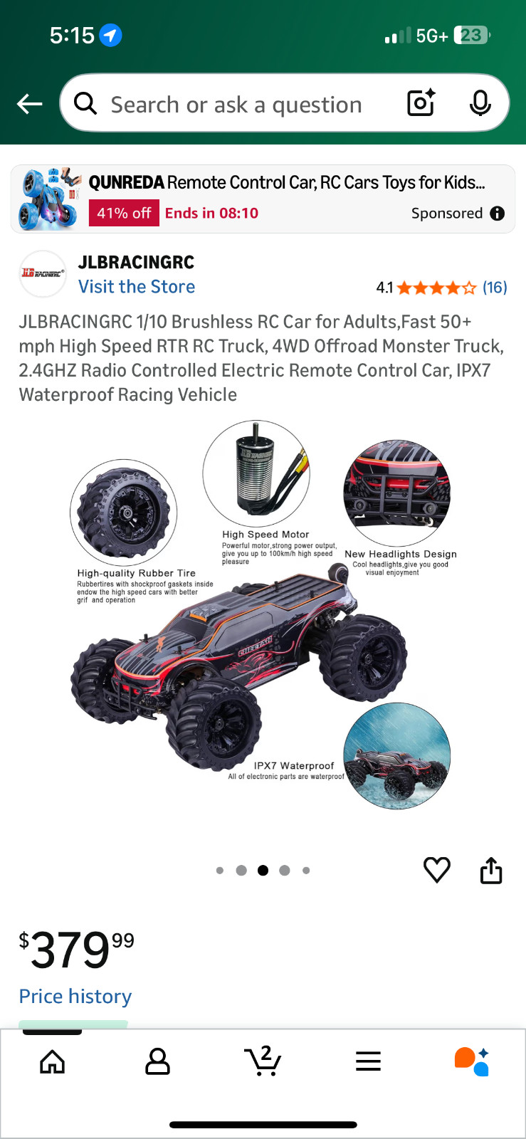 JLBRACINGRC 1/10 Brushless RC Car for Adults,Fast 50+ mph High Speed RTR RC Truc