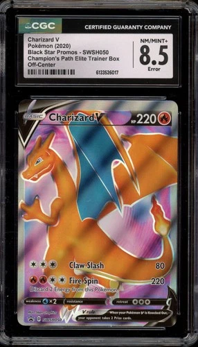 Pokemon Charizard V Champion's Path ETB Promo SWSH050 OC Off-Center CGC 8.5