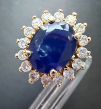 EFFY BH 14K Yellow Gold Natural Blue Sapphire and Diamond Halo Ring