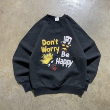 Vintage Fruit Of The Loom Sweatshirt Mens Medium Black Don't Worry Be Happy 90s