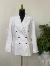 Lauren Ralph Lauren Ivory Linen Double Breasted Logo Crest Blazer 10 EUC  265