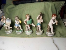 Vintage Porcelain Cherub Band Figurines Set of 5 Musical Angels Statue Decor