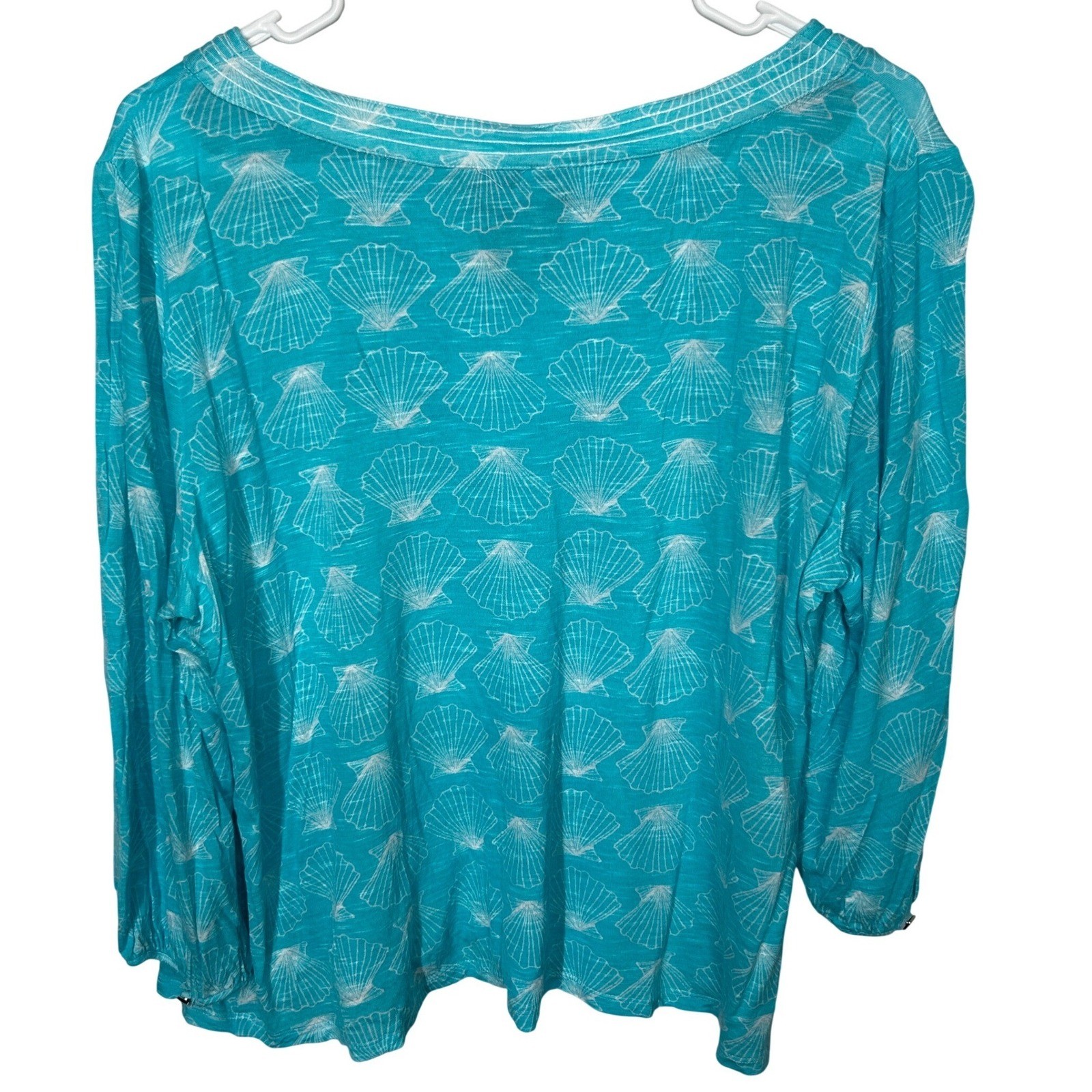 Casey Key Light Blue Seashell Pattern Blouse 3/4 … - image 2