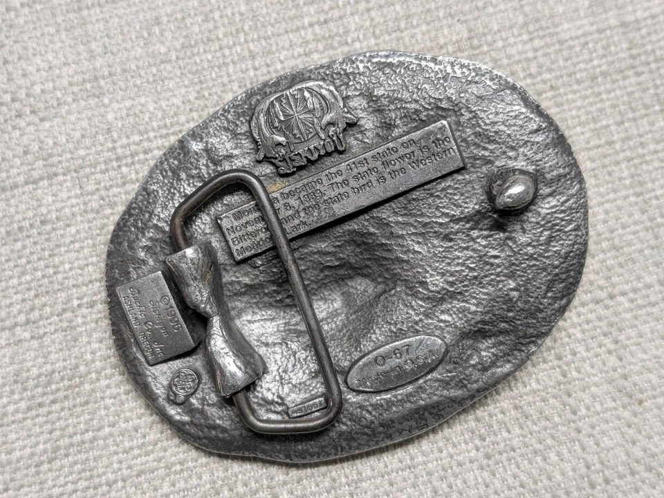 vintage USA made WESTERN state of MONTANA belt buckle ELK siskiyou PEWTER cowboy - Image 3 of 4