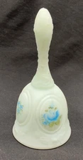 Fenton Art Glass - vintage blue floral satin-glass HAND BELL - hand-painted
