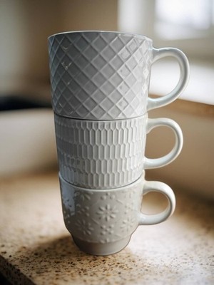 4er Set 365ML Kaffeetassen weiß Teetasse stapelbar Keramik Teetasse Getränk Geschirr