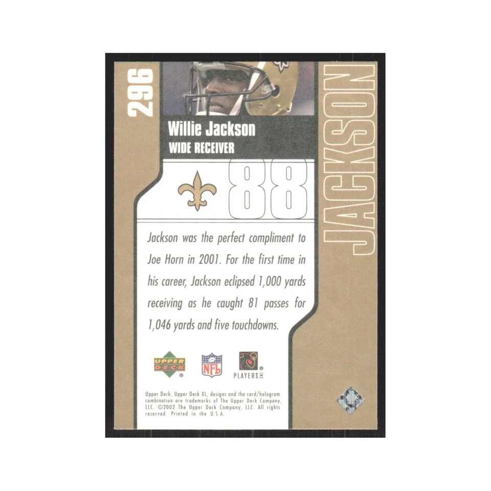 2002 Upper Deck XL Willie Jackson Saints #296 - Image 2 of 3