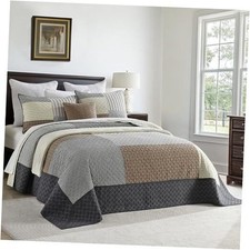 100 Cotton 120"x128" XL California King 120" 128" Brown/Beige/Charcoal Gray