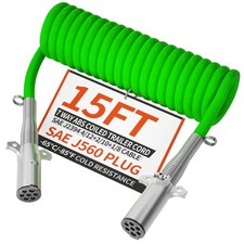 7 Way Coiled Trailer Cord 15 FT ABS Heavey Duty, Effective Length 8-10 FT SAE...