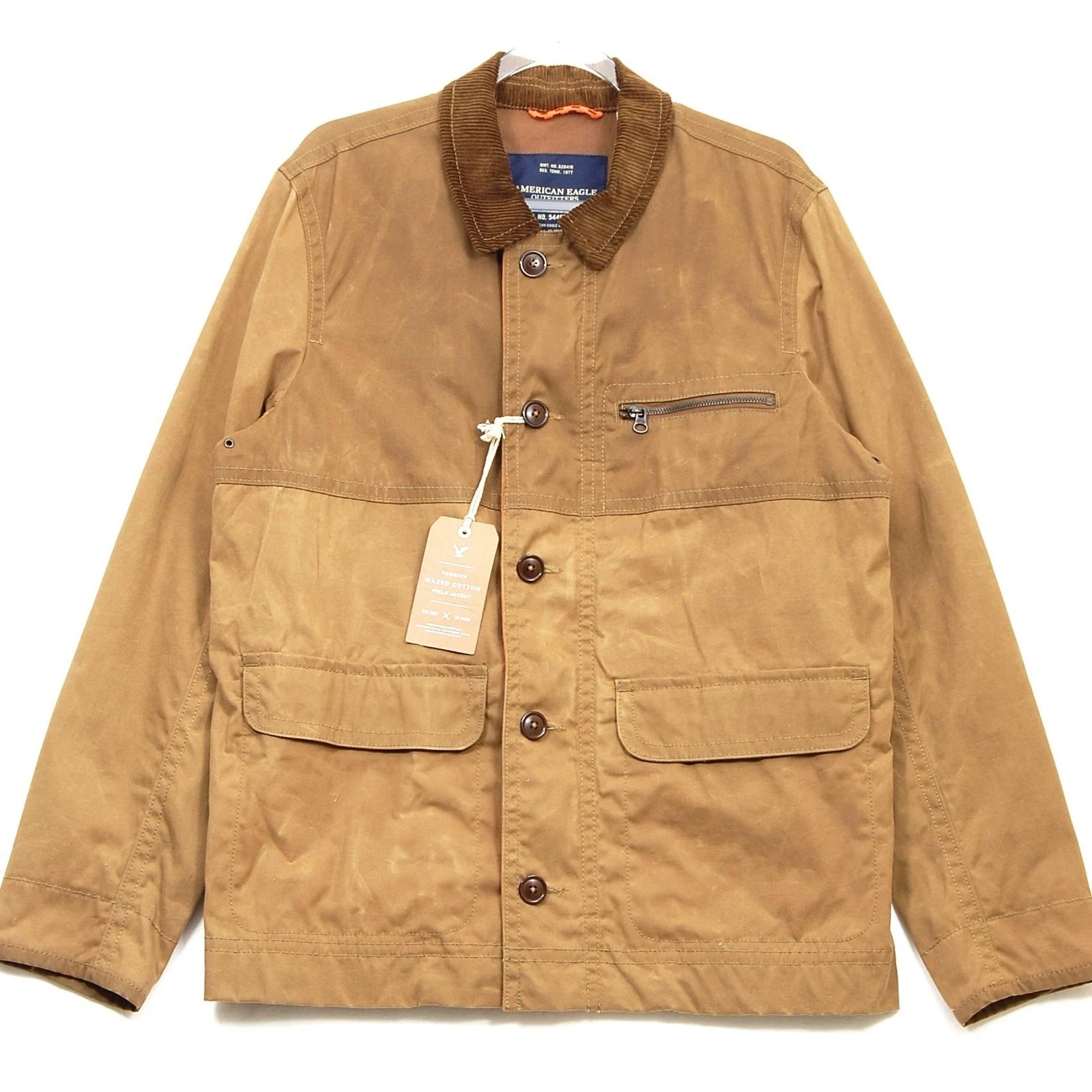 American Eagle Field Chore Jacket Brown Waxed Cotton Corduroy Collar Large AEO