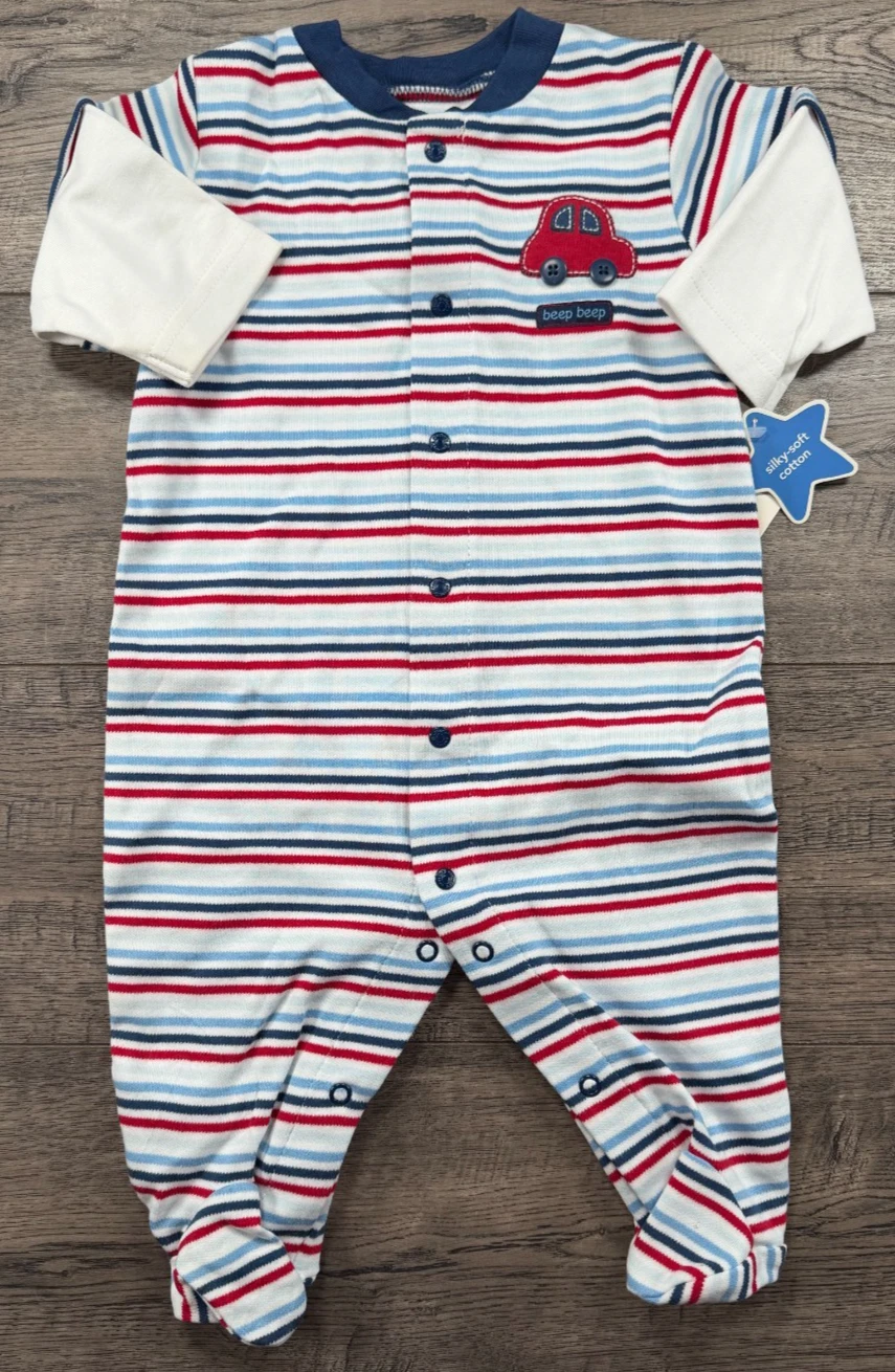 Baby Boy Clothes New Carter's Vintage 3 Month Beep Beep Footed Outfit