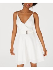 SEQUIN HEARTS Womens Faux Wrap Mini Dress Spaghetti Strap V Neck