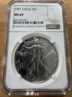 ⭐️1991 American Silver Eagle NGC MS 69  Brown Label 1 oz Silver Coin⭐️