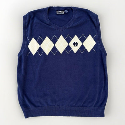 Crable Sportswear Notre Dame Logo Argyle Sweater Vest Blue/White XXL V-Neck