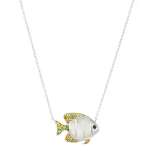 Finecraft Clownfish Necklace with MOP and Crystals in Sterling Silver, 18"
