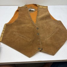 1970s Mona Mode Brown Suede Leather Vest Sz S Whipstitching Seal Of Okla Buttons