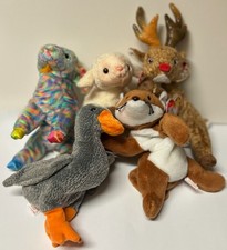 TY Beanie Babies 5 Pc Lot All w/ Tags ~ Zodiac Goat Meekins Roxie Reindeer Pongo
