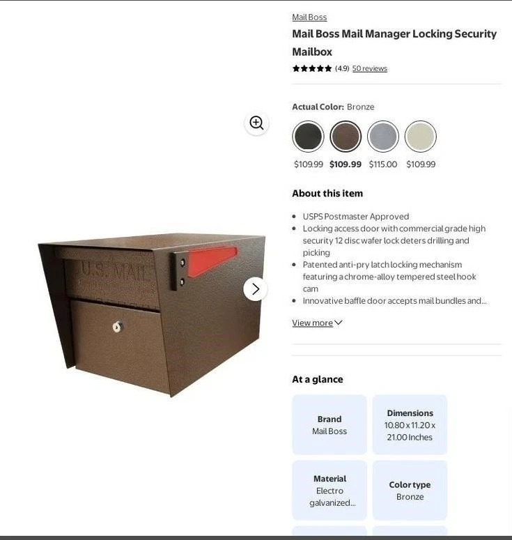 Mail Manager Locking Post-Mount Mailbox with High Security Reinforced Patented L - Image 2 of 4