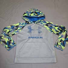 Under Armour Loose Storm Coldgear Youth Boys Gray Blue Green Hoodie Small