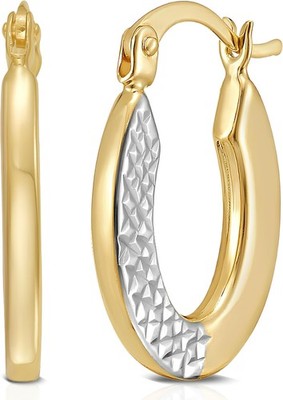 Floreo 14k bicolor Gold 16mm halb strukturiert flach oval Creolen