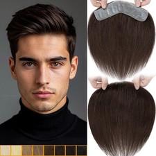 Men Toupee Real Human Hair Frontal Receding Natural Hairline PU Hairpiece Toupee