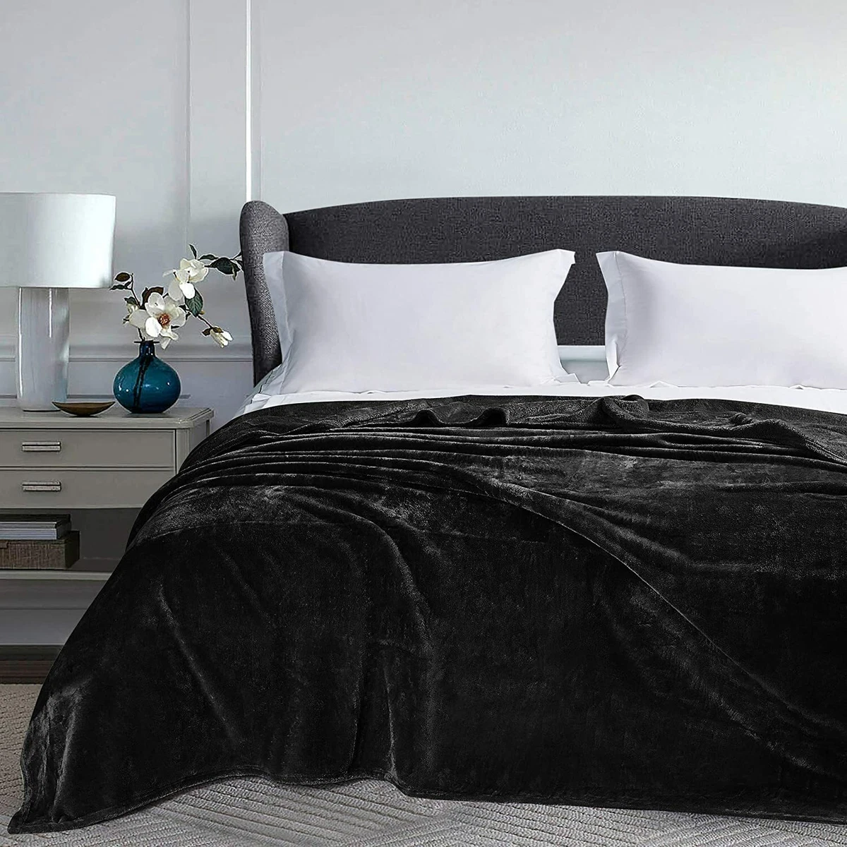 BEDELITE Fleece Blankets Queen Size Black Throw Blankets for Bed Couch Plush