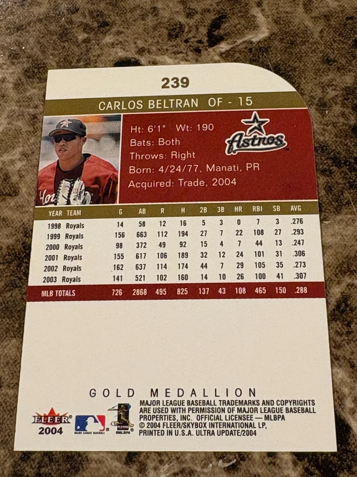CARLOS BELTRAN 2004 Fleer Ultra Gold Medallion #239 Astros - Image 2 of 2