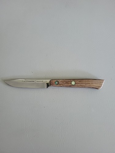 VINTAGE FLINT STAINLESS VANADIUM 3 KNIVES WOOD WALL BLOCK - Picture 23 of 24