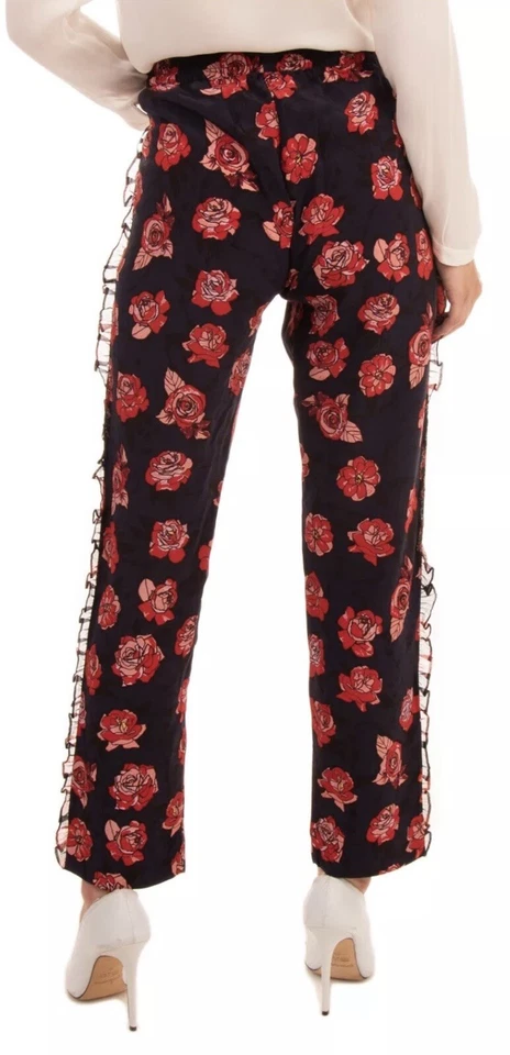 BNWT Markus Lupfer Black& Red Floral 100% Silk Trousers Size Large Leg 31” - Image 2 of 4