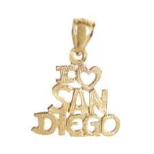 New 14k Yellow Gold I Love San Diego Pendant