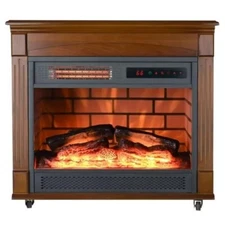 26" Portable Infrared Rolling Mantel Fireplace Realistic 3D Flame Auto Shut Off