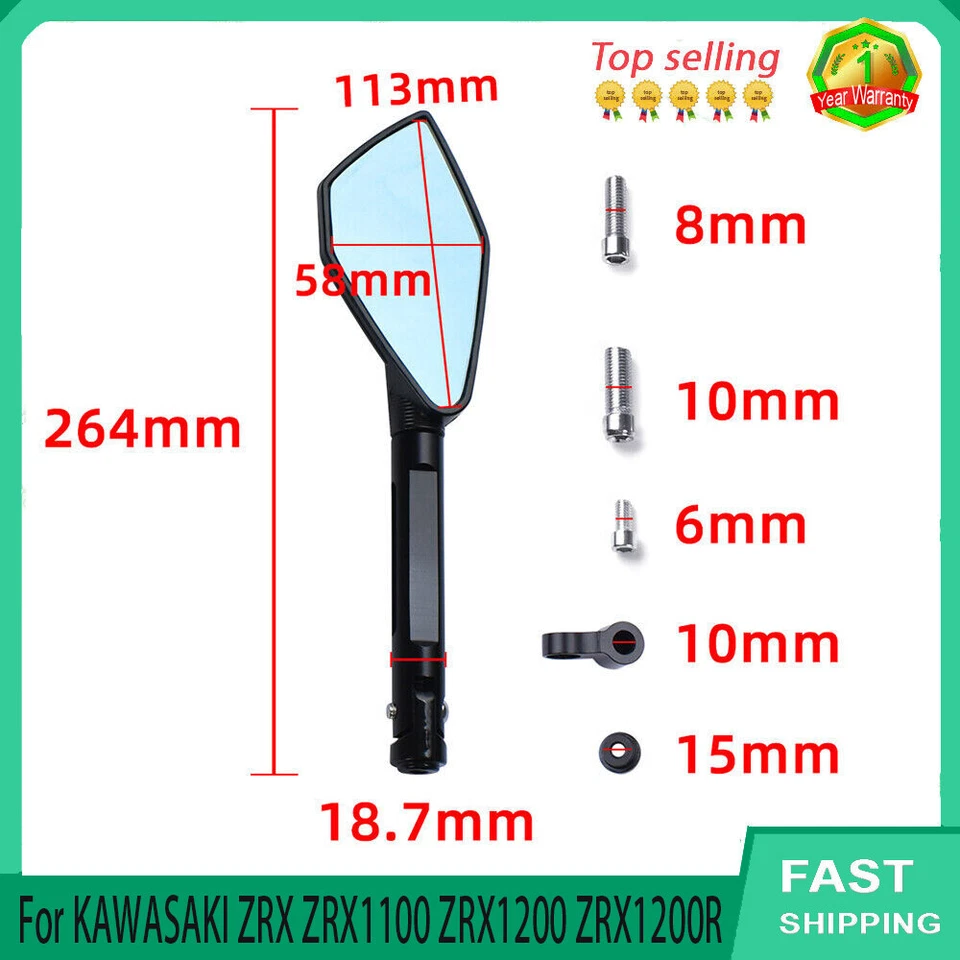 For KAWASAKI ZRX ZRX1100 ZRX1200 ZRX1200R motorcycle Universal Rearview Mirror - Image 3 of 3