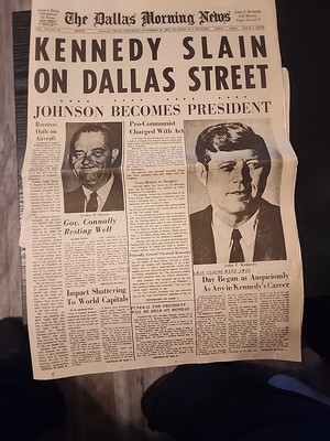 The Dallas Morning News Newspaper, Nov 23, 1963  Kennedy Slain, REPRINT