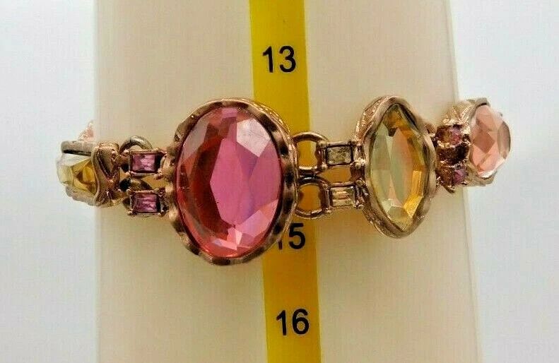 Heidi Klum Link 水钻粉色黄色蛋白石玫瑰金色扣手链 — 第 4/4 张图片