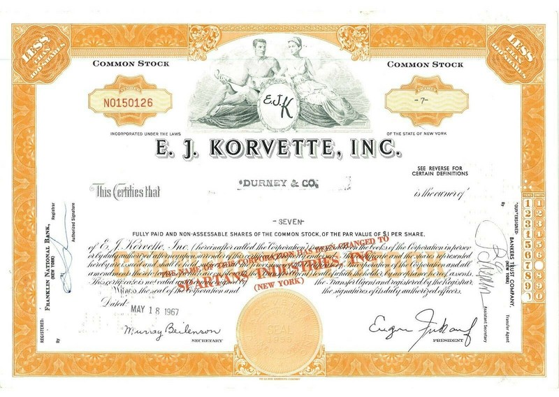 E.J. Korvette, Inc. Stock Certificate