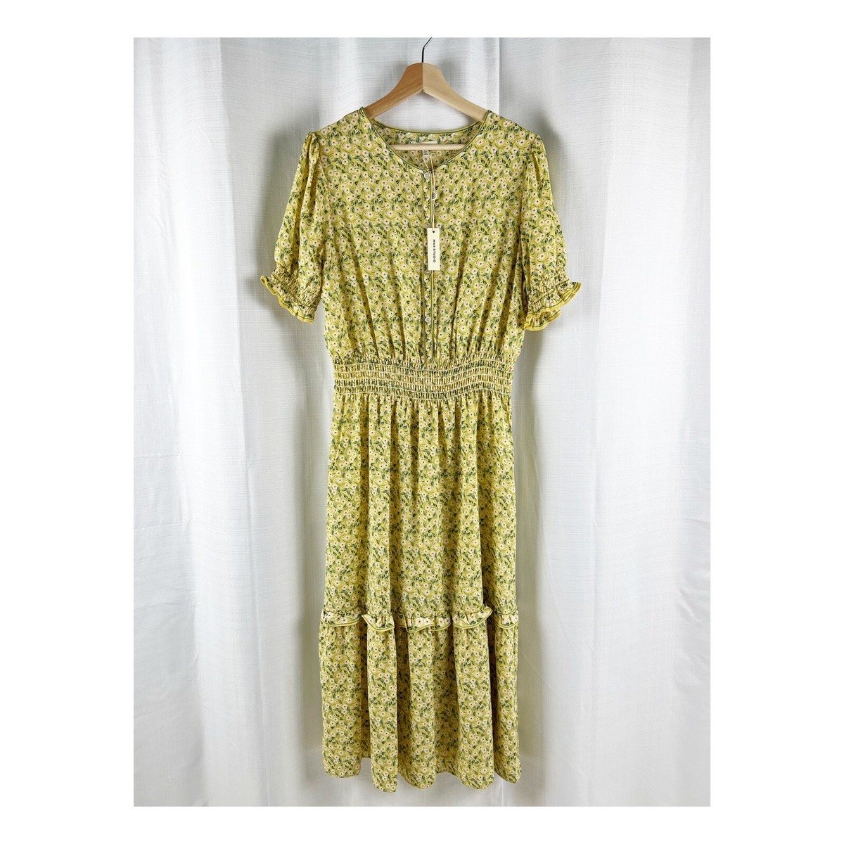 Max Studio Women's Maxi Dress Yellow Floral Print Puff